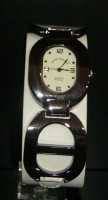 Reloj Correa Ancha Cuero-Blanco y Plateado