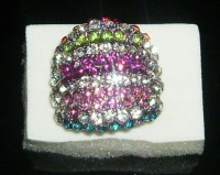 Anillo Ajustable Piedrería Bañado en Plata-Colores