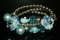 Pulsera Tiritas de Bolitas y Colgantes-Azul